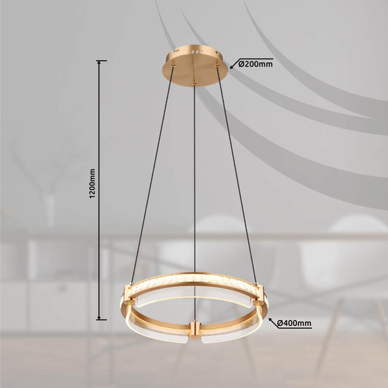 Globo LED Pendelleuchte Blondie 36W dimmbar Fernbedienung CCT warm-/tageslichtweiss Goldfarben klar Metall K5 Kristalle Ø40cm