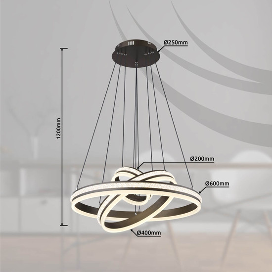 Globo LED Pendelleuchte Grouni 70W dimmbar Fernbedienung CCT warm-/tageslichtweiss Titanfarben gebürstet Metall Aluminium Ø60cm