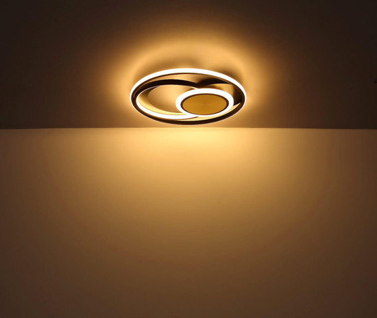 Globo LED Deckenleuchte Pikara 24W warmweiss Holzoptik schwarz matt Metall Aluminium Ø34,5cm