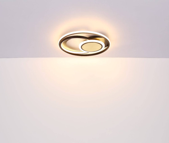 Globo LED Deckenleuchte Pikara 24W warmweiss Holzoptik schwarz matt Metall Aluminium Ø34,5cm