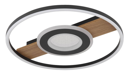 Globo LED Deckenleuchte Pikara 24W warmweiss Holzoptik schwarz matt Metall Aluminium Ø40,5cm