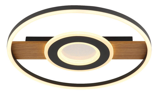 Globo LED Deckenleuchte Pikara 24W warmweiss Holzoptik schwarz matt Metall Aluminium Ø40,5cm