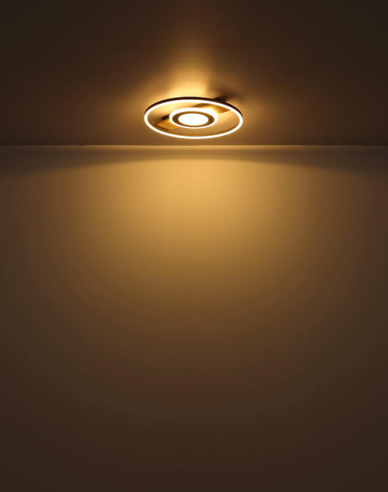 Globo LED Deckenleuchte Pikara 24W warmweiss Holzoptik schwarz matt Metall Aluminium Ø40,5cm