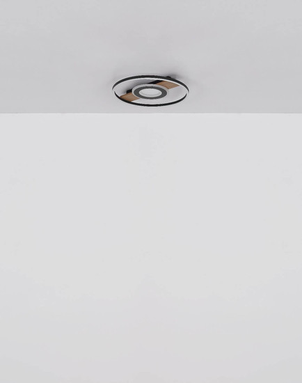 Globo LED Deckenleuchte Pikara 24W warmweiss Holzoptik schwarz matt Metall Aluminium Ø40,5cm