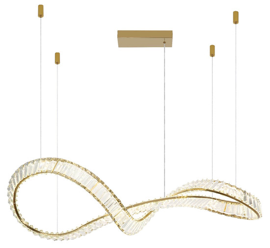 Globo LED Pendelleuchte Neil 72W dimmbar Fernbedienung CCT warm-/tageslichtweiss Goldfarben klar Metall K5 Kristalle 120x110cm