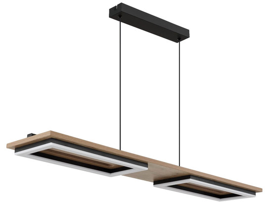 Globo LED Pendelleuchte Bruce 30W warmweiss Schwarz matt Holzoptik dunkel Metall MDF 120x90cm
