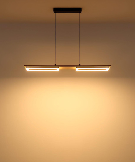 Globo LED Pendelleuchte Bruce 30W warmweiss Schwarz matt Holzoptik dunkel Metall MDF 120x90cm