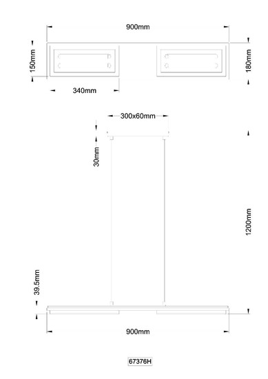 Globo LED Pendelleuchte Bruce 30W warmweiss Schwarz matt Holzoptik dunkel Metall MDF 120x90cm