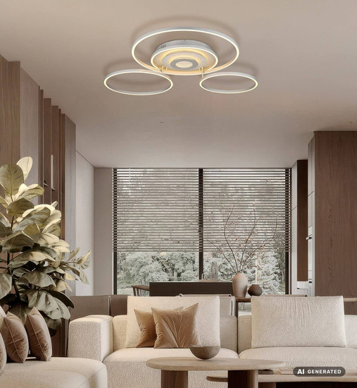 Globo LED Deckenleuchte Miles 60W dimmbar Fernbedienung CCT warm-/tageslichtweiss Silberfarben gebürstet Metall Aluminium 99x81cm