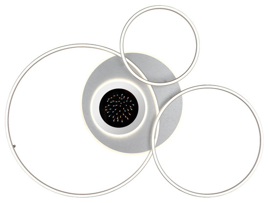 Globo LED Deckenleuchte Johnson 60W dimmbar Fernbedienung CCT warm-/tageslichtweiss Silberfarben gebürstet Metall Aluminium 3D-Effekt 117x86cm