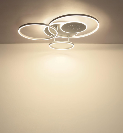 Globo LED Deckenleuchte Johnson 60W dimmbar Fernbedienung CCT warm-/tageslichtweiss Silberfarben gebürstet Metall Aluminium Sterneneffekt 117x86cm