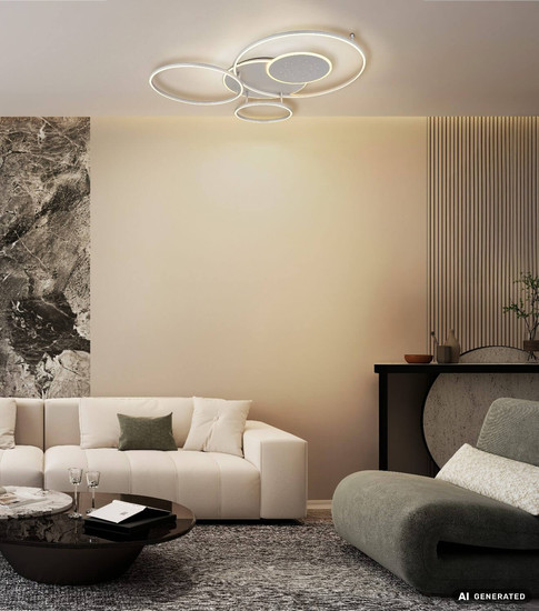 Globo LED Deckenleuchte Johnson 60W dimmbar Fernbedienung CCT warm-/tageslichtweiss Silberfarben gebürstet Metall Aluminium Sterneneffekt 117x86cm