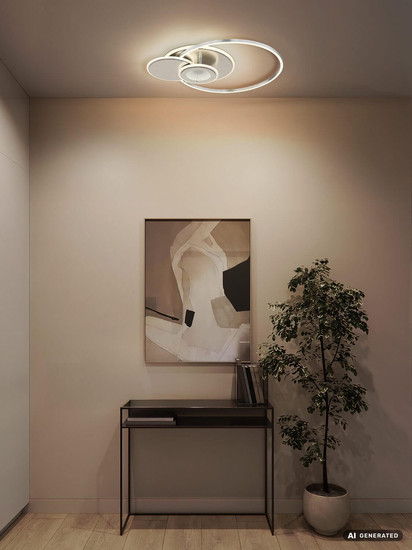 Globo LED Deckenleuchte Beltran 24W dimmbar Fernbedienung CCT warm-/tageslichtweiss Silberfarben matt gebürstet Metall Aluminium 56x45cm