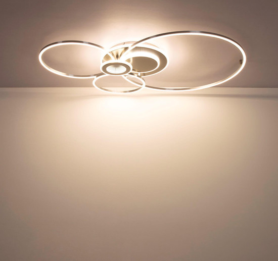 Globo LED Deckenleuchte Beltran 36W dimmbar Fernbedienung CCT warm-/tageslichtweiss Silberfarben matt gebürstet Metall Aluminium 103,5x65cm