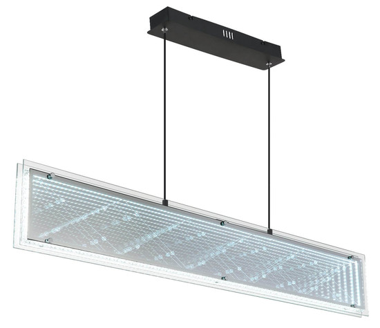 Globo LED Pendelleuchte Mirrora 40W dimmbar Fernbedienung CCT warm-/tageslichtweiss Schwarz matt verspiegelt 3D Effekt Metall Glas 120x113cm