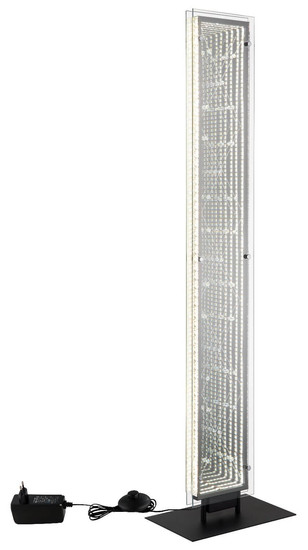 Globo LED Stehleuchte Mirrora 45W dimmbar Fernbedienung CCT warm-/tageslichtweiss Schwarz matt verspiegelt 3D Effekt Metall Glas 117cm