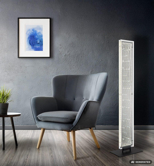 Globo LED Stehleuchte Mirrora 45W dimmbar Fernbedienung CCT warm-/tageslichtweiss Schwarz matt verspiegelt 3D Effekt Metall Glas 117cm