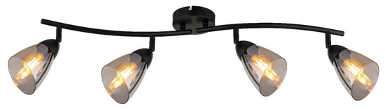 Globo Strahler Paula 4-flammig E14 Schwarz matt rauchfarben Metall Glas 70x21cm