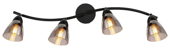 Globo Strahler Paula 4-flammig E14 Schwarz matt rauchfarben Metall Glas 70x21cm