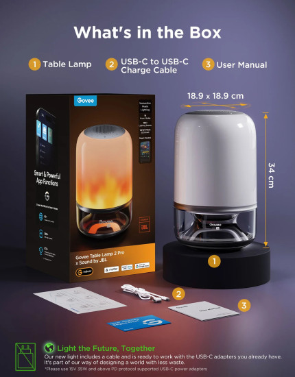 Govee Tischlampe 2 Pro Sound by JBL - Smarte Tischleuchte RGBICWW + Lautsprecher mit Musik-Sync H60200F1