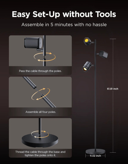 Govee Tree Floor Lamp - Smarte Stehlampe, 3 LED Köpfe mit LuminBlend H60B2311