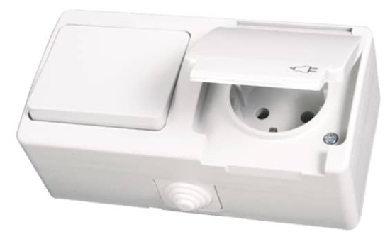 IP54 Steckdose mit Schalter Feuchtraum Aufputz Weiss
