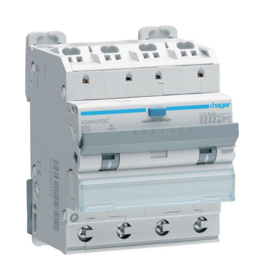 Hager ADM420QC Fehlerstrom-Leitungsschutzschalter 4P 6kA B-20A 30mA Typ A QC/QB