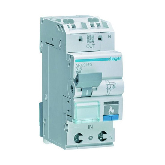 Hager ARC916D Fehlerlichtbogen-Schutzeinrichtung AFDD mit LS-Schalter 1PN 6kA B-16A 2M