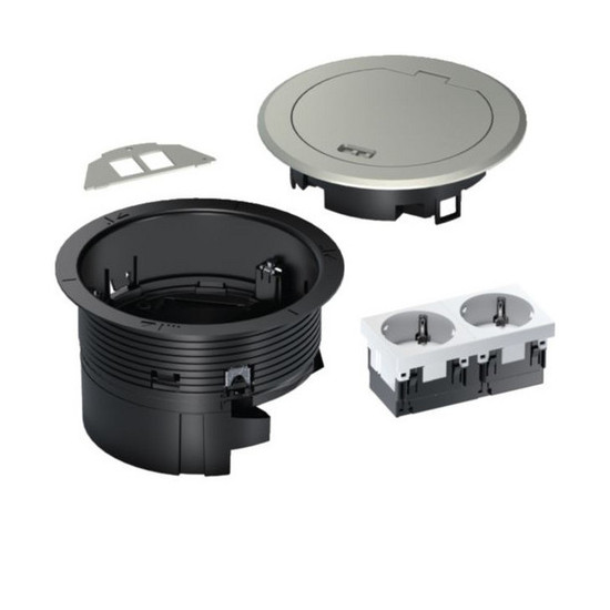 Hager BSR02D01 Installationsdose R02, 2x SCHUKO, Keystone Typ 01 2-f, Metall Klappdeckel silber