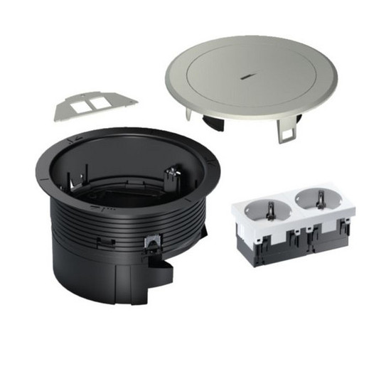 Hager BSR02D02 Installationsdose R02, 2x SCHUKO, Keystone Typ 01 2-f, Metall Tubus silber