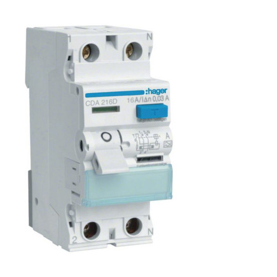 Hager CDA216D Fehlerstromschutzschalter 2 polig 6kA 16A 30mA Typ A