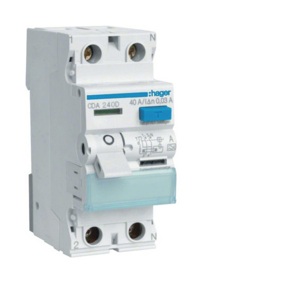 Hager CDA240D Fehlerstromschutzschalter 2 polig 6kA 40A 30mA Typ A
