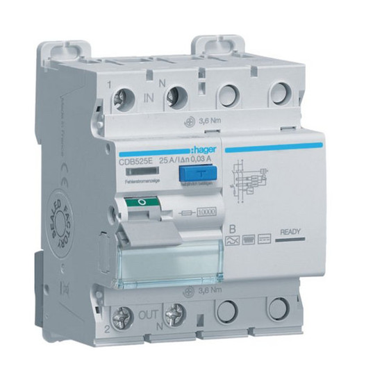 Hager CDB525E Fehlerstromschutzschalter 2 polig 10kA 25A 30mA Typ B