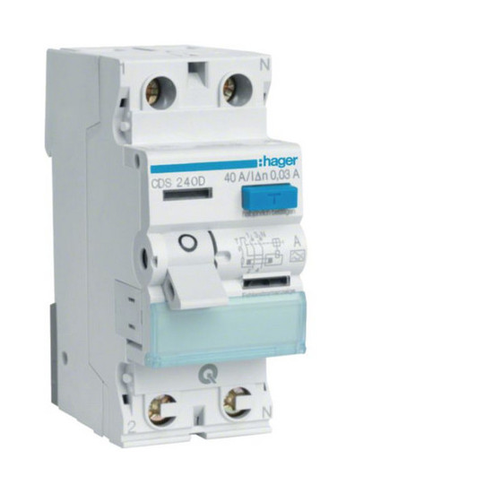 Hager CDS240D Fehlerstromschutzschalter 2 polig 6kA 40A 30mA Typ A QuickConnect