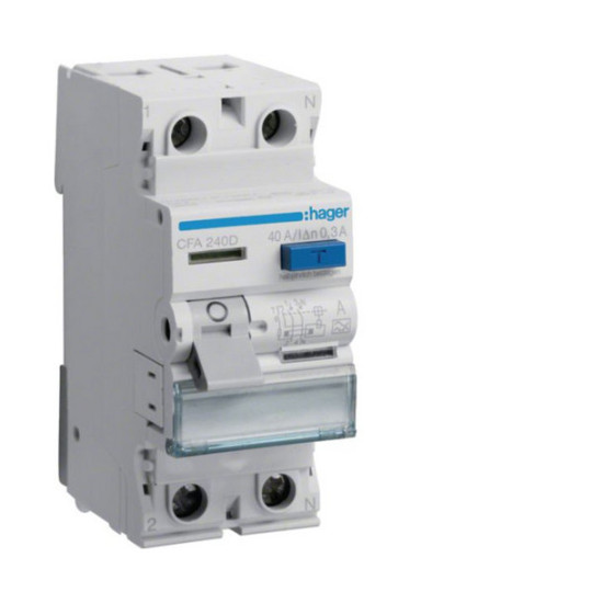 Hager CFA240D Fehlerstromschutzschalter 2 polig 6kA 40A 300mA Typ A