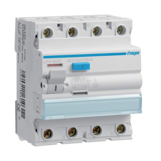 Hager CPA463D Fehlerstromschutzschalter 4 polig 6kA 63A 300mA Typ S selektiv