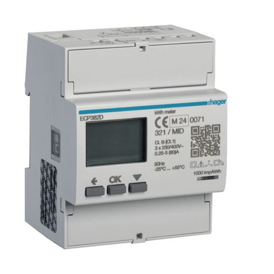 Hager ECP382D Energiezähler 3phasig, direkt 80A, 4M, S0, MID