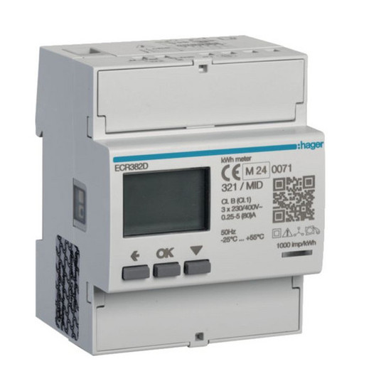 Hager ECR382D Energiezähler 3phasig, direkt 80A, 4M, MODBUS, MID
