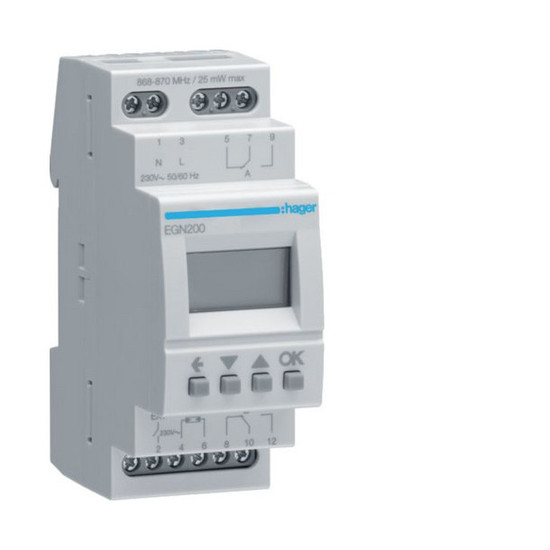 Hager EGN200 Digitale Multifunktions-Zeitschaltuhr mit Bluetooth, 2-Kanal