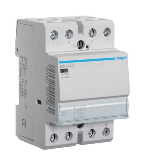 Hager ESC443 Installationsschütz 40A 3 Schließer und 1 Öffner 230V