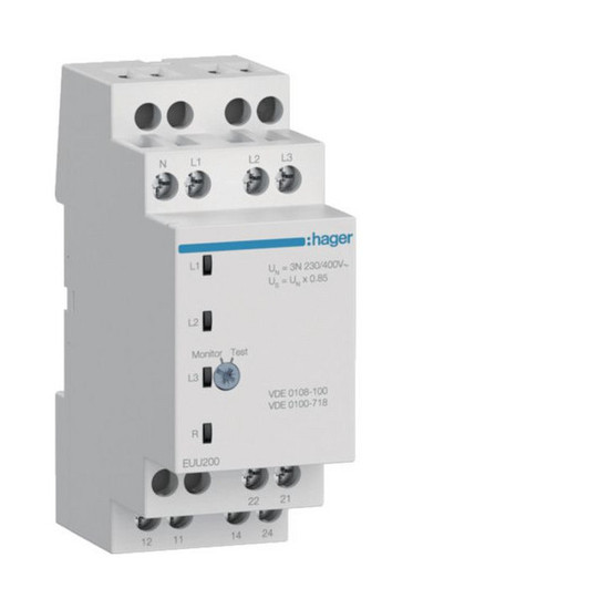 Hager EUU200 Kontrollrelais Unterspannung VDE 1PN/3PN 2 Wechsler