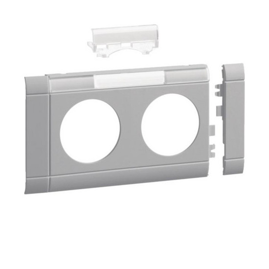 Hager GB080217035 Blende 2-fach Steckdose zu Oberteil 80mm beschriftbar anreihbar hfr lichtgrau