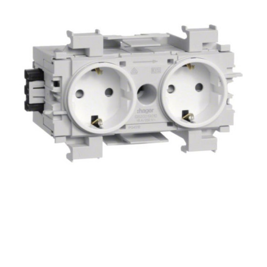 Hager GS20019016 Steckdose 2-fach mit Wago Steck-/Klemmtechnik Frontrastend in verkehrsweiß