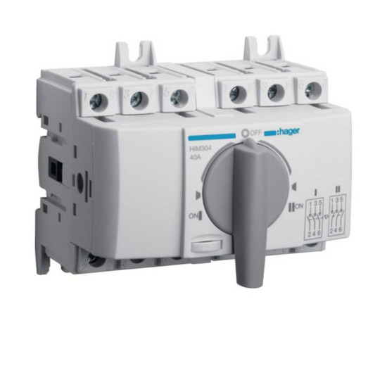 Hager HIM304 Lastumschalter 3polig 40A für Hutschiene/Montageplatte