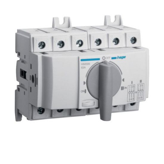 Hager HIM306 Lastumschalter 3polig 63A für Hutschiene/Montageplatte