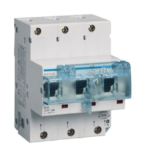 Hager HTN390E SLS-Schalter 3 polig E-Charakteristik 100A für Hutschienenmontage