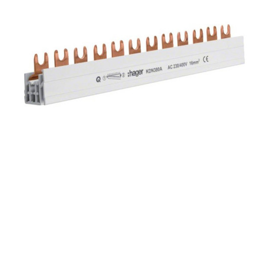 Hager KDN380A Phasenschiene 3 polig mit Gabelanschluss 16mm² 80A 12 Module