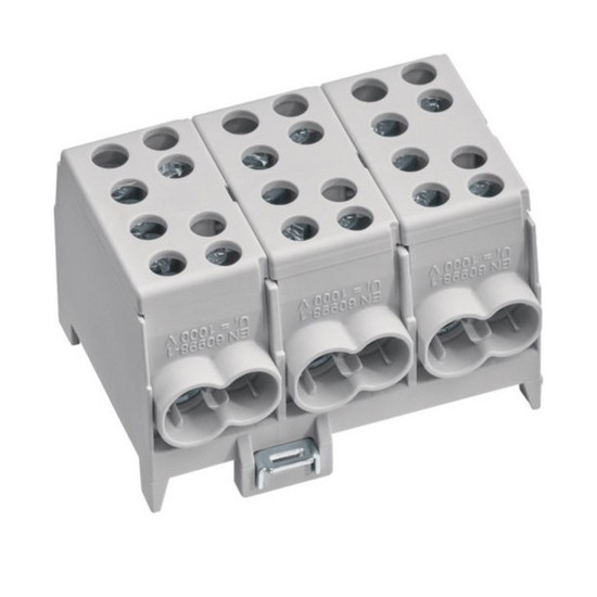 Hager KH35L3 Hauptleitungsabzweigklemme 3polig, 2x35mm²-2x25mm² je Pol, IP20, Farbe: Grau