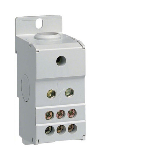 Hager KJ02C Verteilerblock, 160A, 1polig, 1x10-70²/ 6x2, 5-16²/ 1xFlachkupfer 16x5mm seitl.