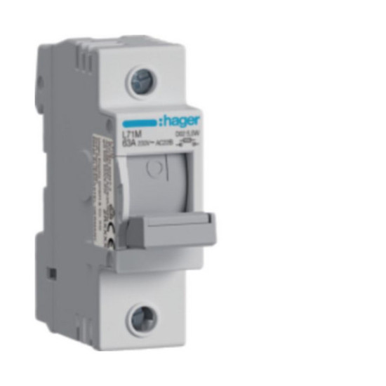 Hager L71M Lasttrennschalter für Sicherungen D02 E18 63A AC400V 1polig Hutschiene